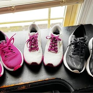 Brooks and Under Armor Women's Running Shoes - Fuchsia, White, and Black 3 Pairs